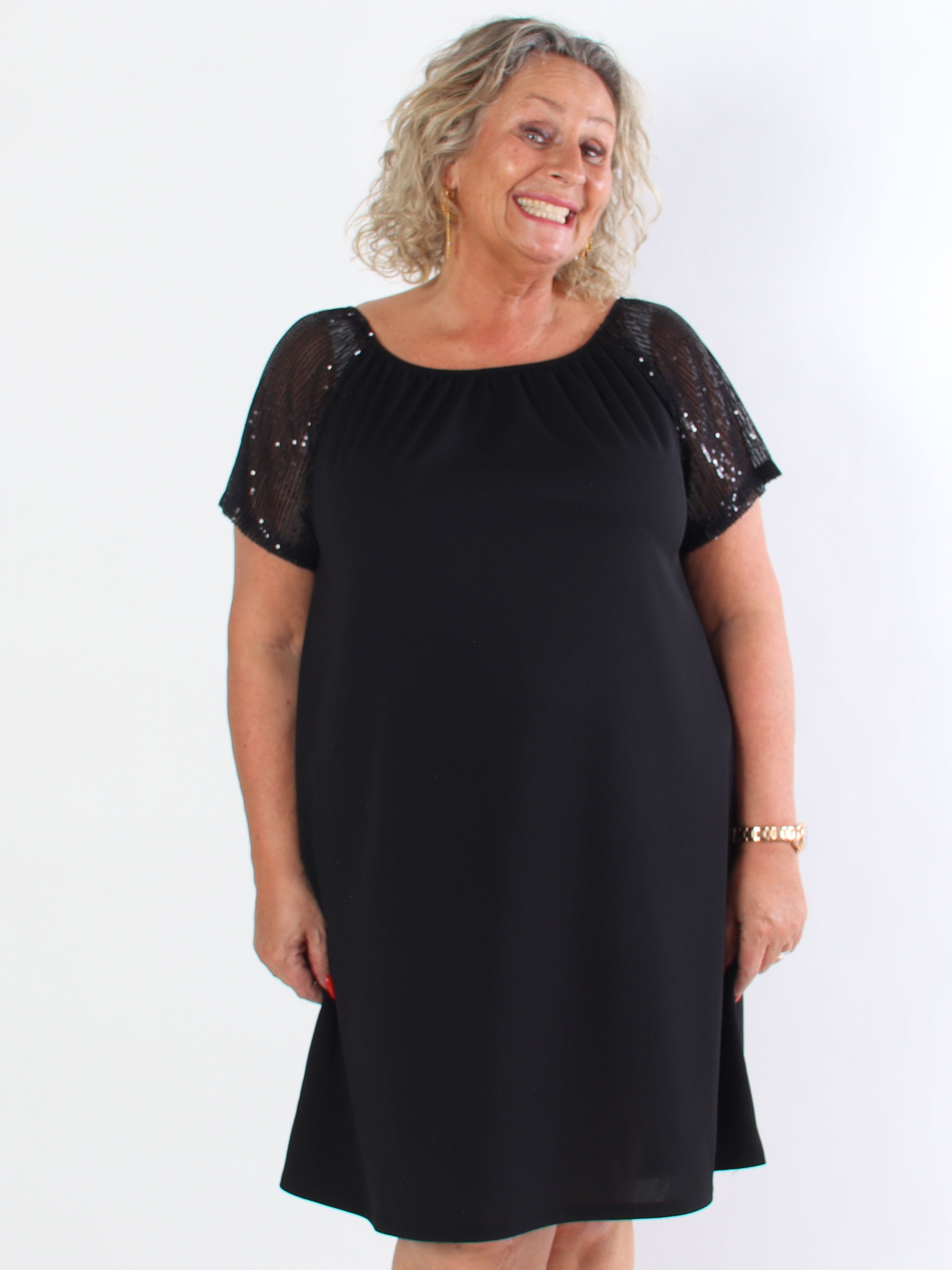 Kim - Söt elastisk plus size klänning med paljettärmar